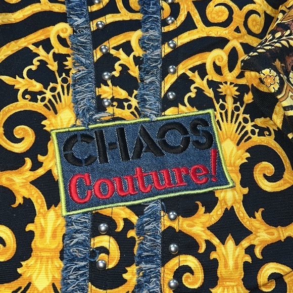 Versace Chaos Couture Studded Archival Print Denim Fringe Jeans Size 44​​​ - Picture 15 of 16